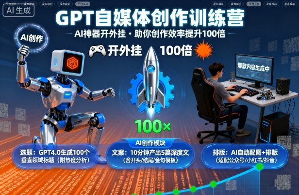 GPT自媒体创作训练营：AI神器开外挂，助你创作效率提升100倍-铭创资源库