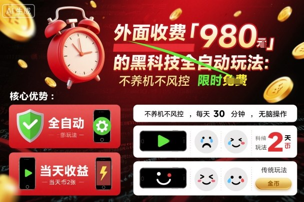 外面收费980的黑科技全自动玩法，不养机不风控，每天30分钟，无脑操作，当天收益2张【揭秘】-铭创资源库