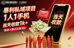 暴利私域项目1人1手机，当天收款1k+，需求人群占比高，当天就能见到钱-铭创资源库