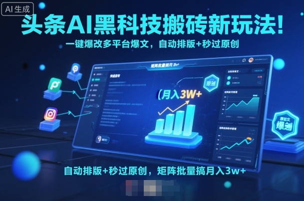 头条AI黑科技搬砖新玩法！一键爆改多平台爆文，自动排版+秒过原创，矩阵批量搞月入3w+【揭秘】-铭创资源库