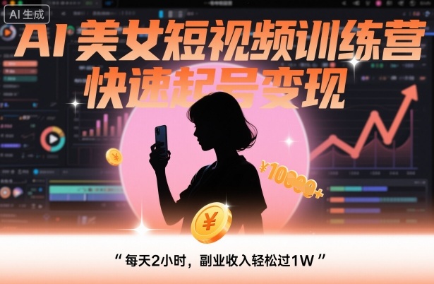 AI美女短视频训练营，快速起号变现，每天2小时，副业收入轻松过1W-铭创资源库