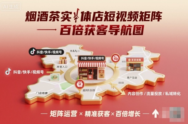 烟酒茶实体店短视频矩阵百倍获客导航图-铭创资源库
