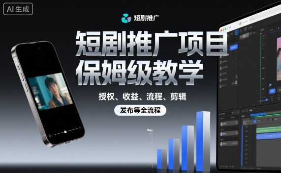 短剧推广项目保姆级教学，授权、收益、流程、剪辑，发布等全流程-铭创资源库
