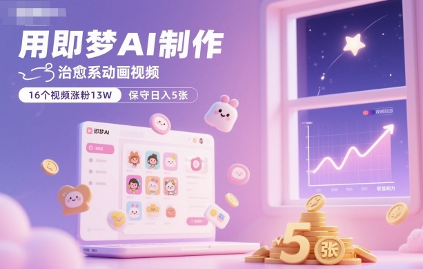 用即梦AI制作治愈系动画视频，16个视频涨粉13W，保守日入5张-铭创资源库